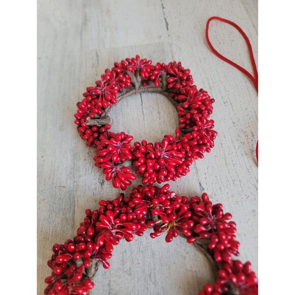 Red cranberry Berry mini wreath Bell necklace Xmas set hanging - Picture 4 of 6